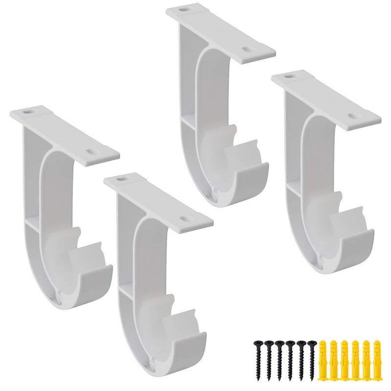 AddGrace Ceiling Curtain Rod Bracket, Heavy Duty Curtain Rod Holder with Plastic Buckle, Aluminum Alloy, Window Hardware Fit up to 1-2/16 Inch, Set of 4, Screw Included (White) - Image 1